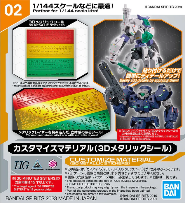 HG / 30MM / 30MS Customize Materials (3D Metallic Stickers) – nr.02 BANDAI 65018